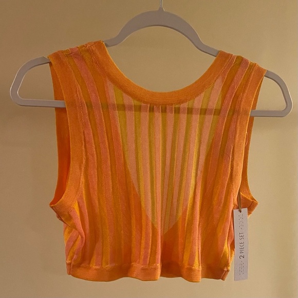 House of Harlow Orange Pleated Two Piece Skirt Set - Picture 3 of 7